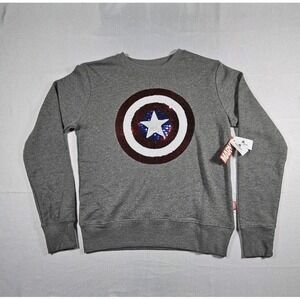 Disney Parks Marvel Captain America Sequin Shield Gray Sweatshirt Medium NEW